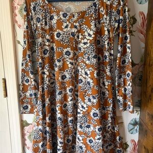 Ces Femme Blue and White Floral Long Sleeve Dress